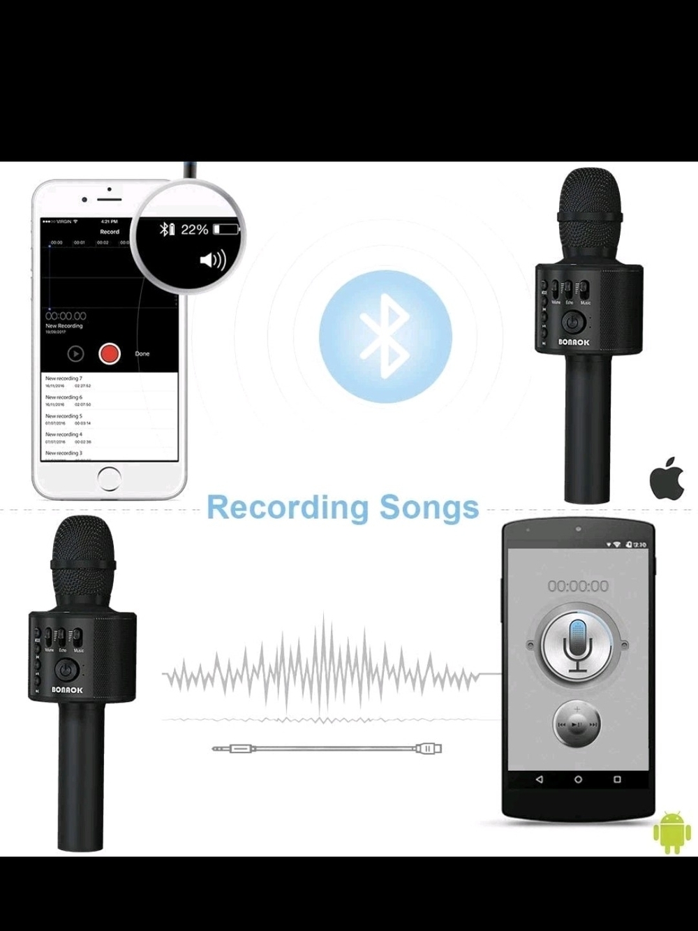 Black Wireless Bluetooth Karaoke Microphone with Built-in Speaker - Picture 2 of 9